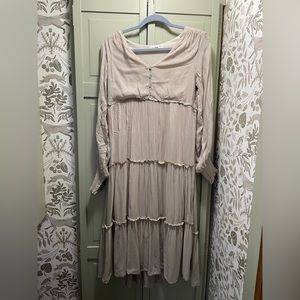 Beige midi long sleeve dress